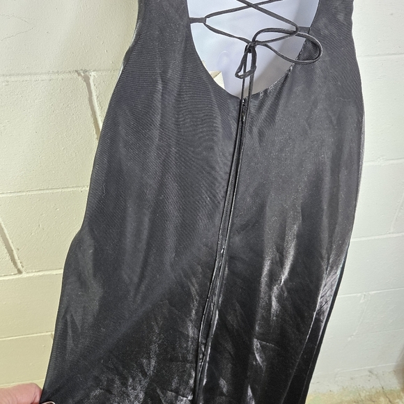Vtg 90s Y2k Cache Black Liquid Lace Up Corset Back Rhinestone Formal Dress - Picture 12 of 14